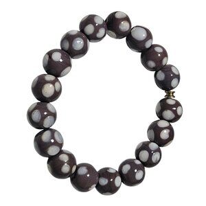 Whimsical Polka Dot Glass Beaded Stretch Bracelet Brown White Beads Jewelry